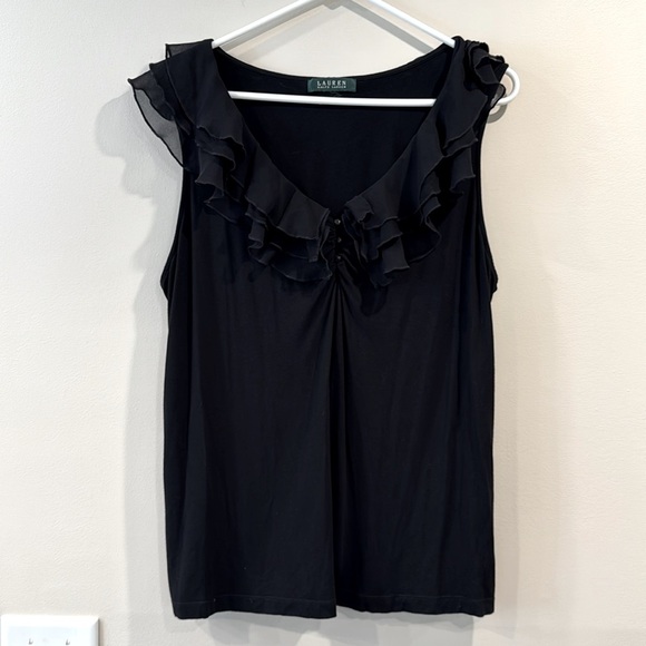 🔥Lauren Ralph Lauren Black Ruffled Tank Top🔥 - Picture 1 of 5